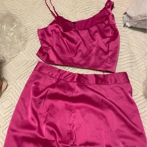Fuchsia top and skirt. Size medium for both! Satin material. Brand new w/ tags.